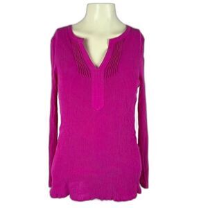 Vineyard Vines Womens Silk Cotton V-Neck Long Sleeve Blouse Top Fuchsia Pink S